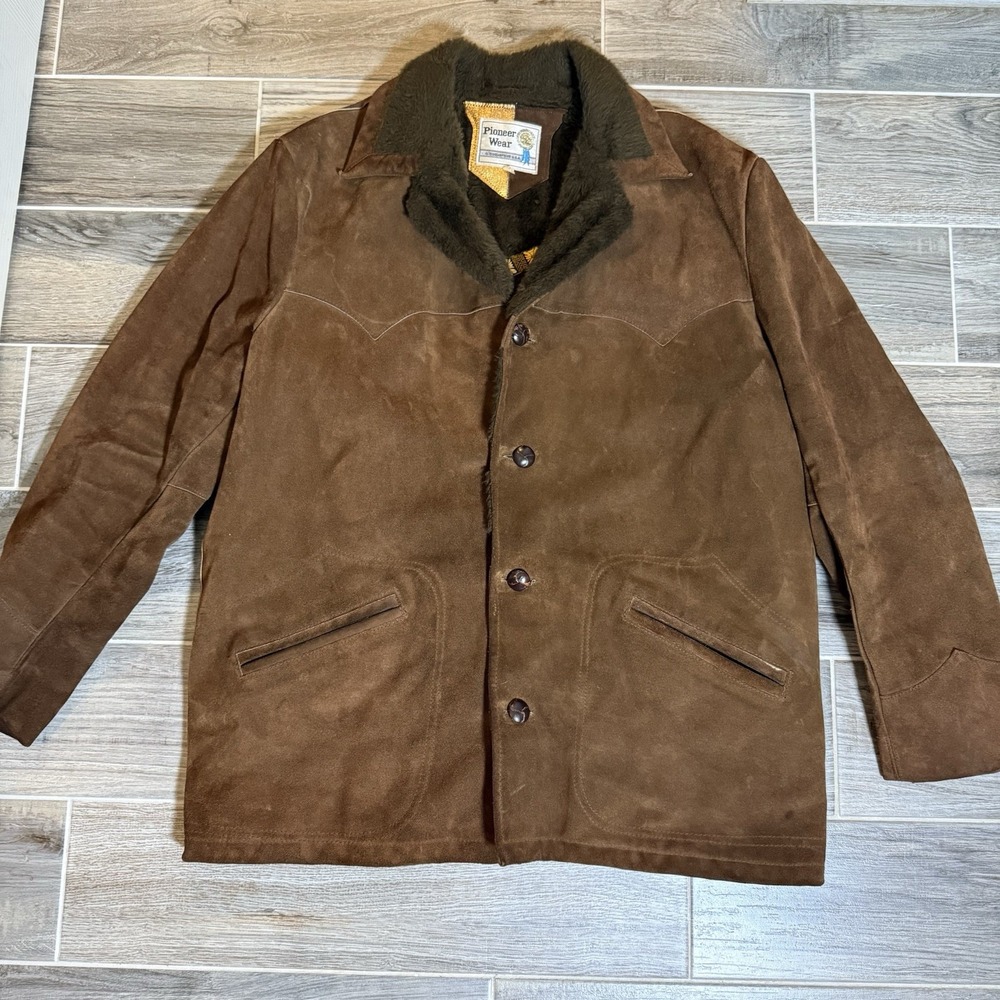 Vintage Pioneer Wear Men's‎ Suede Leather Western Jacket Coat Lined 46 Retro